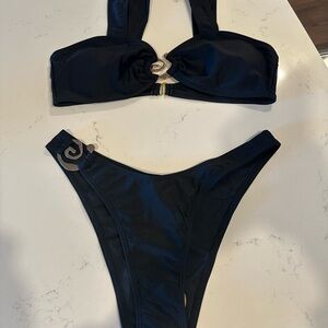 Black Bikini Set with Gold Accents